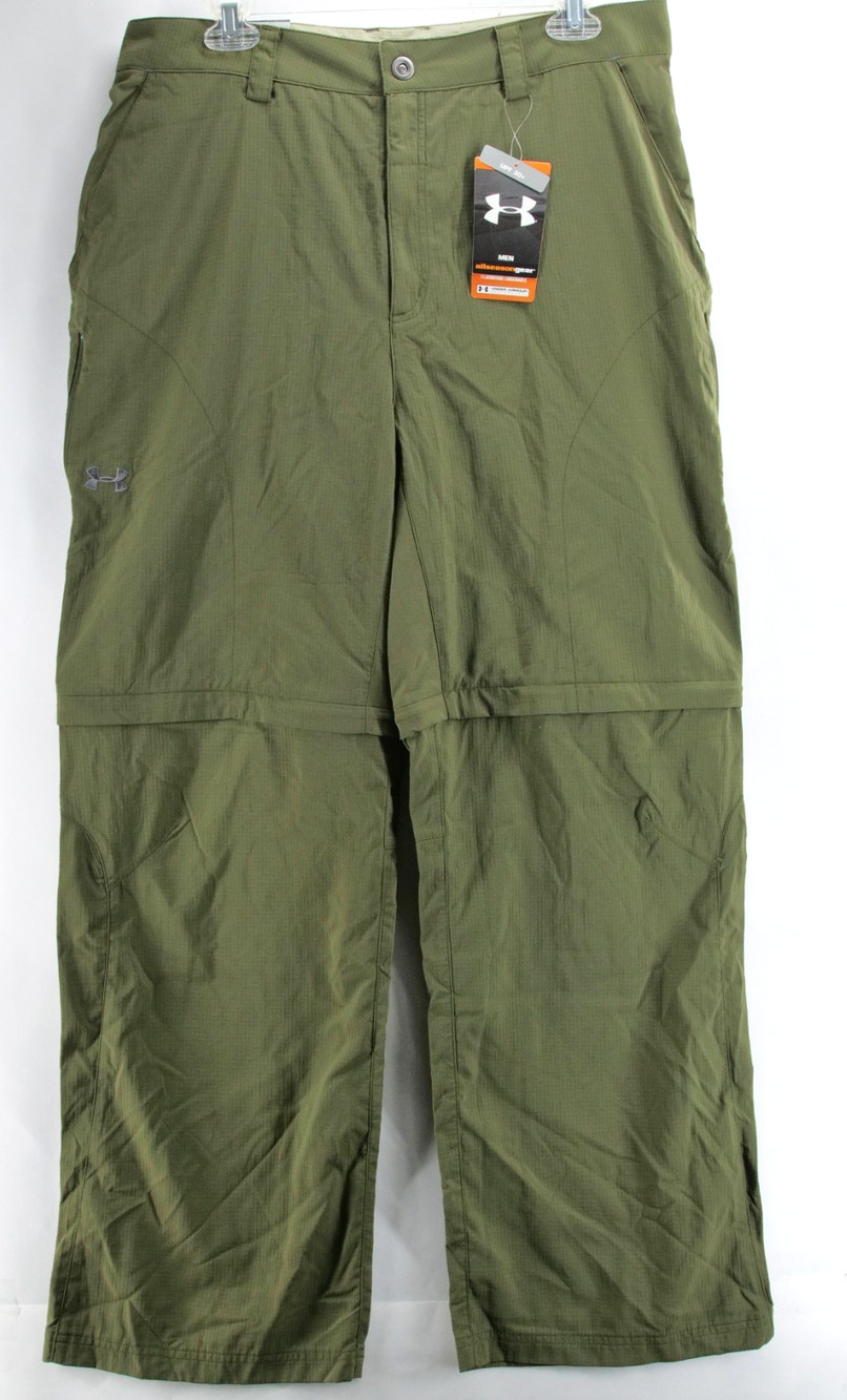 NWT Under Armour Pants Mens 34 Green Convertible Zip Off Hiking Outdoor